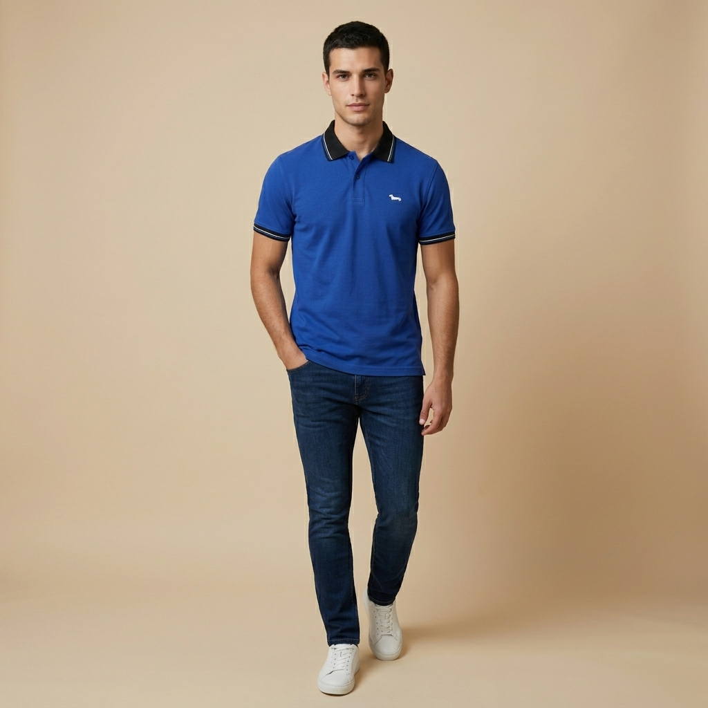Harmont & Blaine Men's Regular Fit Blue Collar T-Shirt