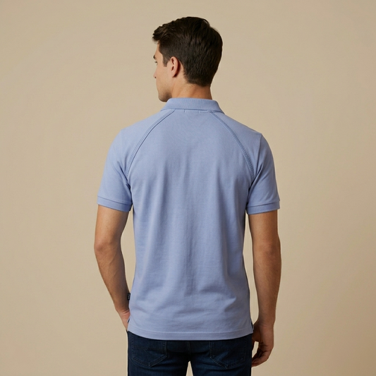 Boss Men's Regular Fit Sky Blue Collar T-Shirt