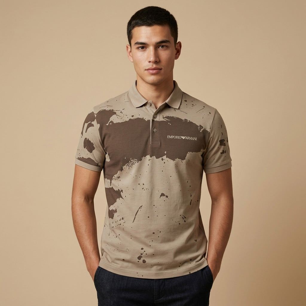Emporio Armani Men's Regular Fit Brown Collar T-Shirt