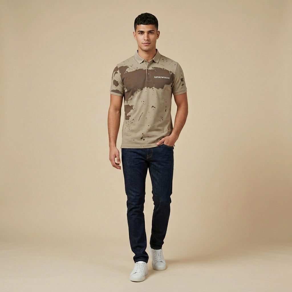 Emporio Armani Men's Regular Fit Brown Collar T-Shirt