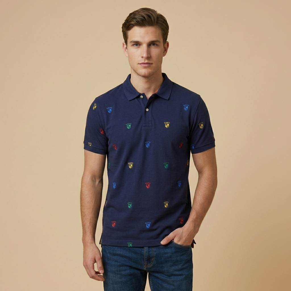 Gant Men's Regular Fit Navy Blue Collar T-Shirt