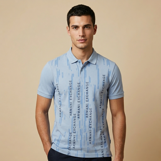 Armani Exchange Men's Regular Fit Sky Blue Collar T-Shirt