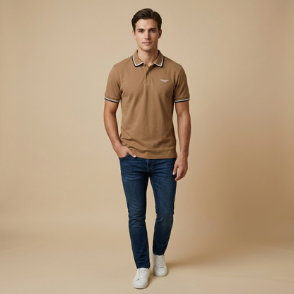 Aston Martin Men's Regular Fit Brown Collar T-Shirt