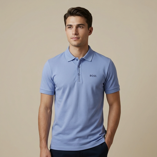 Boss Men's Regular Fit Sky Blue Collar T-Shirt